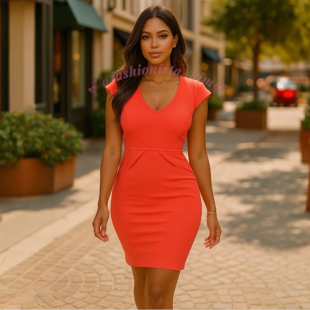 Kardashian kollection cap sleeve neon dress